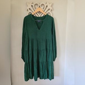 Maeve Anthropologie Green Long Sleeved Tiered Boho Midi Dress Size Large